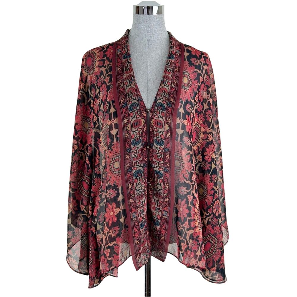 Soft Surroundings Kimono Top Florence Boho Tapestry Print Button Front‎
